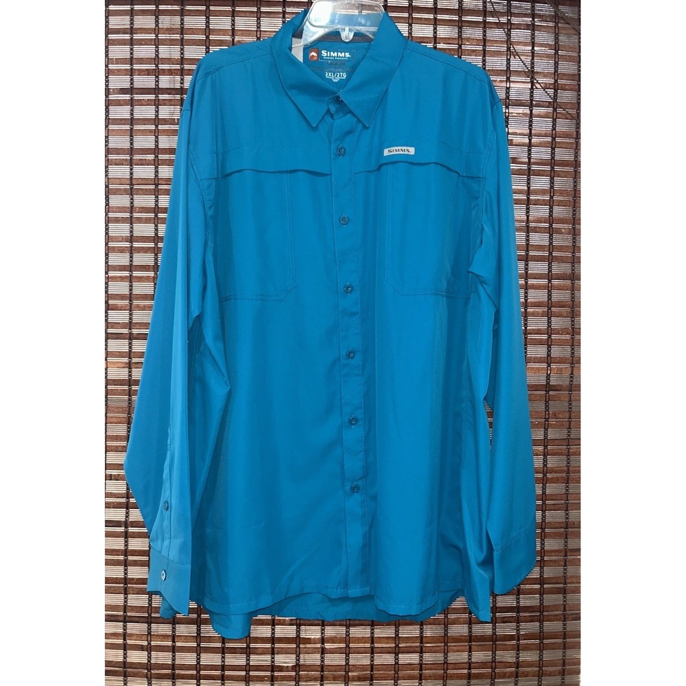 Simms Fishing Shirt Men's 2XL Teal Long Sleeve Vented Outdoors Performance - Picture 1 of 10